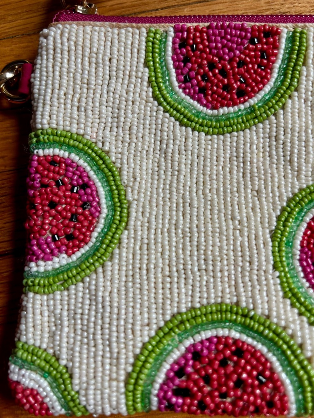Chico's Pink & Green Watermelon Fruit Beaded Boho Wristlet Clutch Summer Fun - Picture 6 of 12